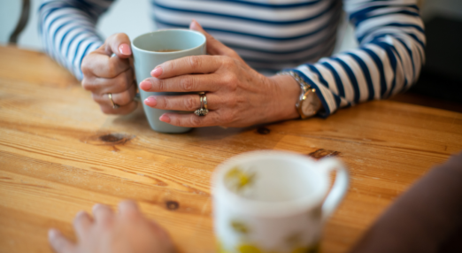 Close up of two women's hand holding tea