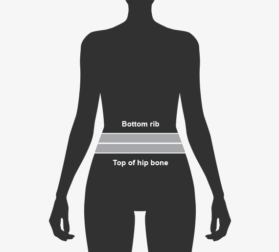 To measure your waist it is half way between your bottom rib and top of the hip bone