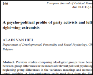 Screenshot of the front page of an article in the European Journal of Political Research. 