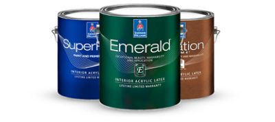 Three cans of interior paint.