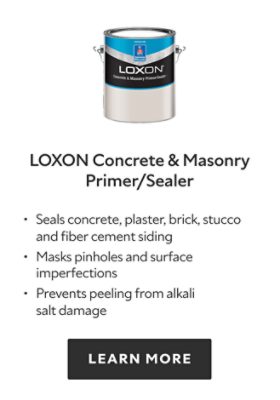 Loxon Concrete & Masonry Primer/Sealer. Seals concrete, plaster, brick, stucco and fiber cement siding. Masks pinholes and surface imperfections. Prevents peeling from alkali salt damage. Learn more.