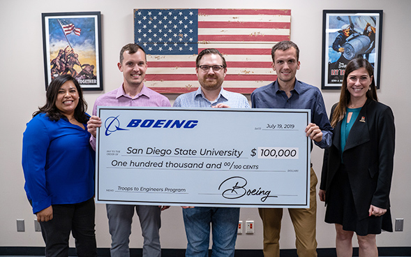 From left to right: Elisa East; SDSU students Shaun Drobeck, Steve Malolepszy and Richard Guilfoyle; Brittany Field