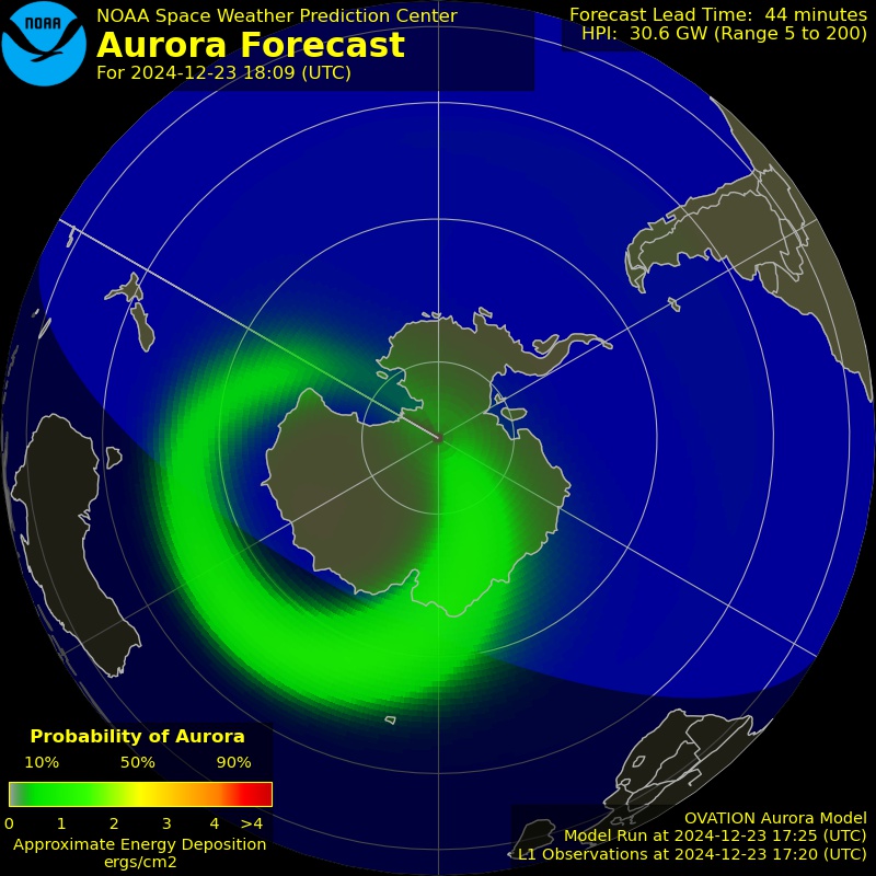 The latest Ovation aurora prediction plot and animation