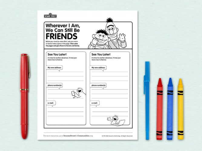 Wherever I Am, We Can Still Be Friends activity sheet.