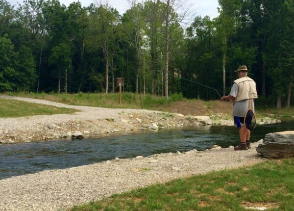 man fishing in stream