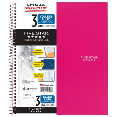 Five Star Trend Wirebound Notebook 3 Subject College Ruled 11 x 8 12 Assorted Colors