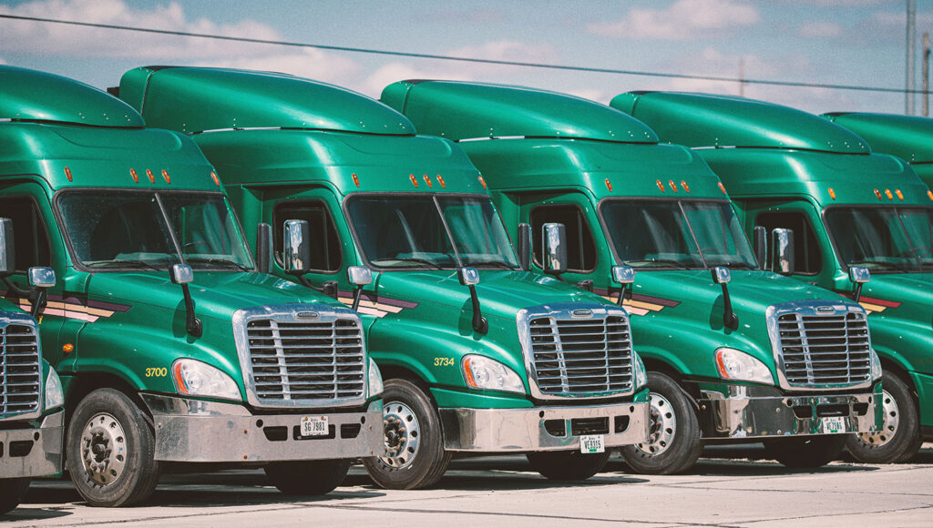 a line of trucks