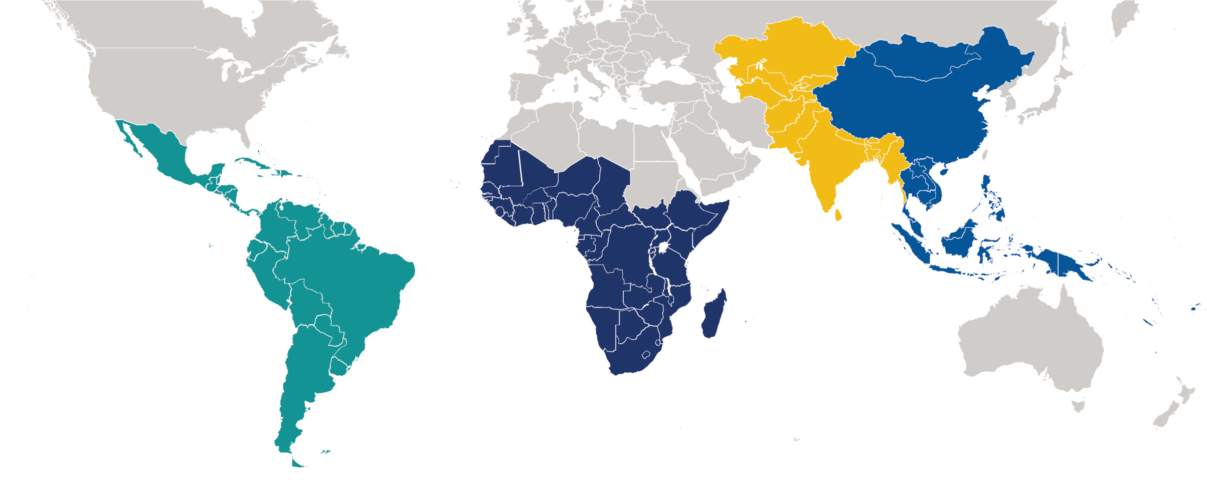 World map highlighting regional investments