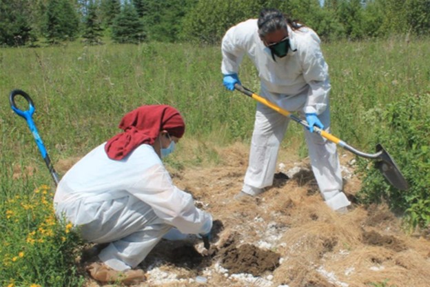 Community members plant fiber hemp, which absorbs PFAS from soil and water and prevents the contamination from spreading. (Image courtesy of Upland Grassroots)