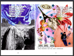 Example of 2-page layout from zine with photos, text, collage