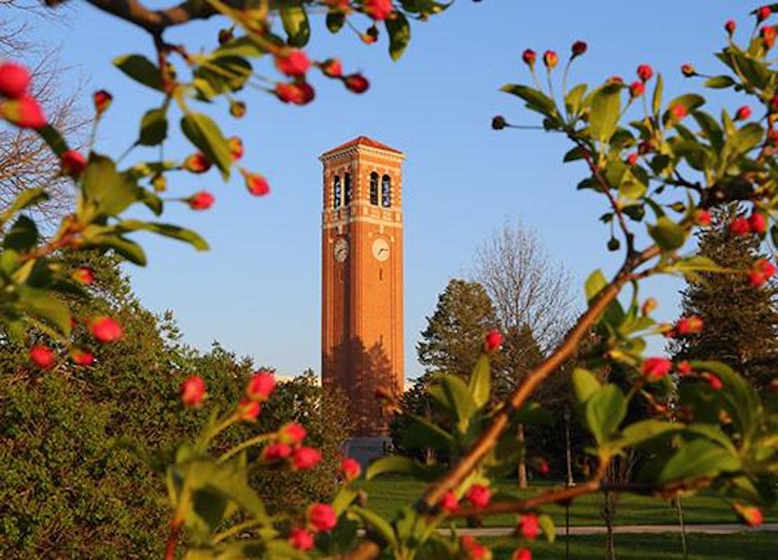 UNI Campanile in the spring