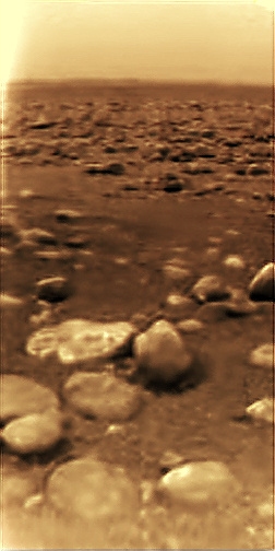 image of the Titan's surface as seen by the Huygens probe (january 2015)