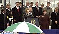 Mrs. Reagan delivers remarks after christening the USS Ronald Reagan in 2001