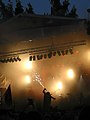 Lordi performing in 2002 with pyrotechnics.