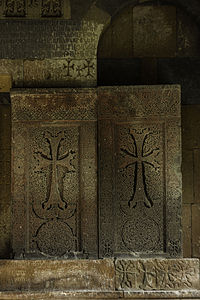 Khachkars in Hovhannavank Monastery, Armenia Photograph: Lubekar Licensing: CC-BY-SA-4.0