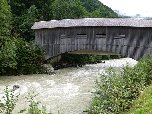 Wooden bridge on the Bregenzer Ach, after rainy days.