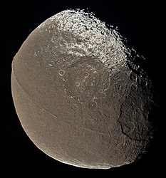 photomosaic of Iapetus combining four Cassini images (december 2004)