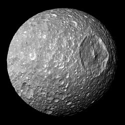 Mimas and Herschel Crater (130 kilometers diameter) (february 2010)