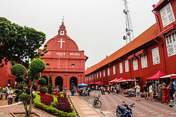 Christ Church Malacca. Christ Church is an 18th-century Anglican church in the city of Malacca, Malaysia. It is the oldest functioning Protestant church in Malaysia and is within the jurisdiction of the Lower Central Archdeaconry of the Anglican Diocese of West Malaysia