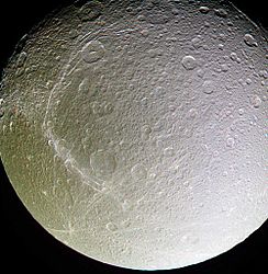 Enhanced color composite of Saturn's moon Dione (december 2014)