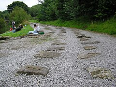 Stone slab sleepers on the Peak Forest Tramway originally laid in 1796.