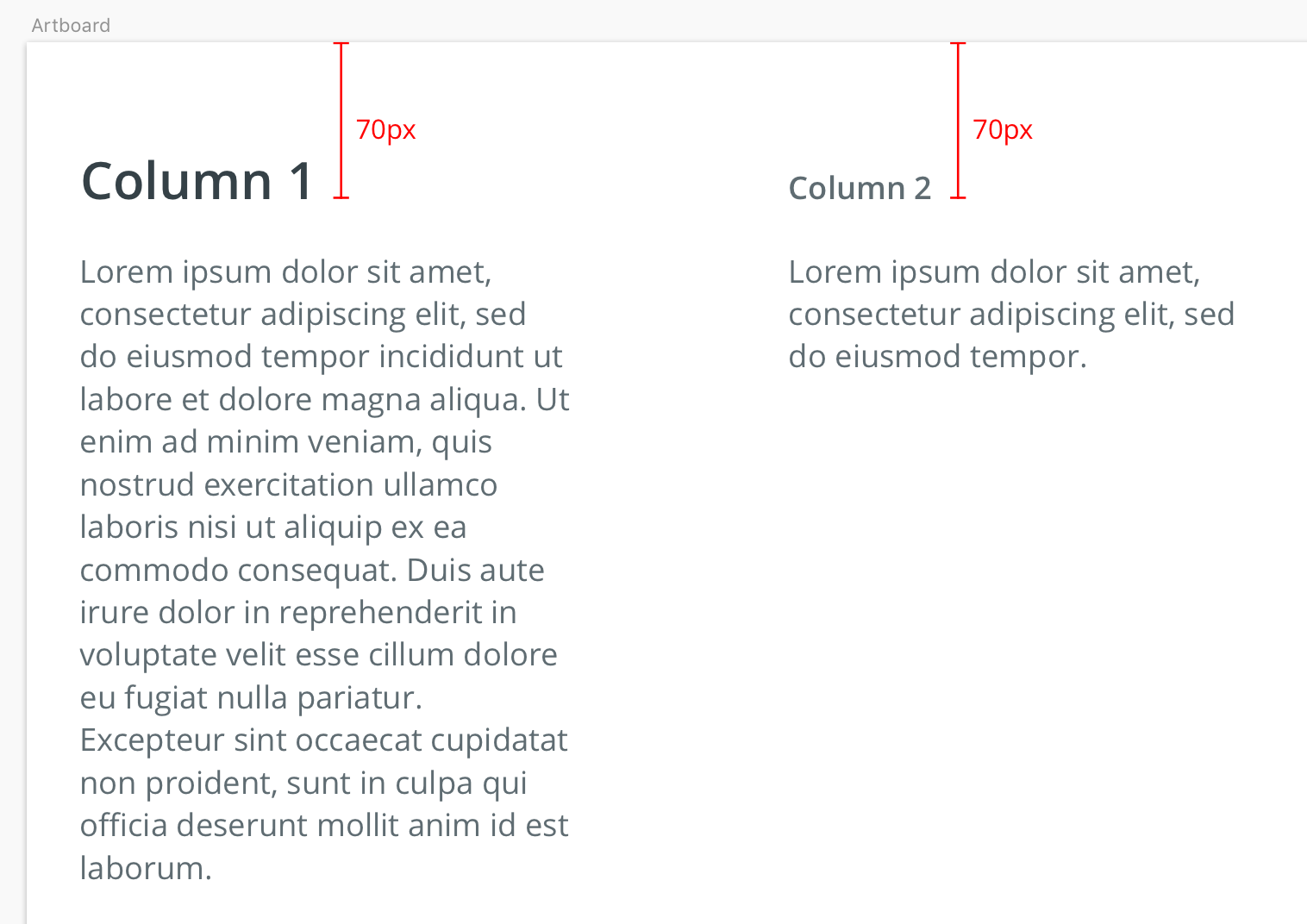 A two column layout, where the headlines are base-aligned, and it's 70px from the top of the page to each headline's baseline