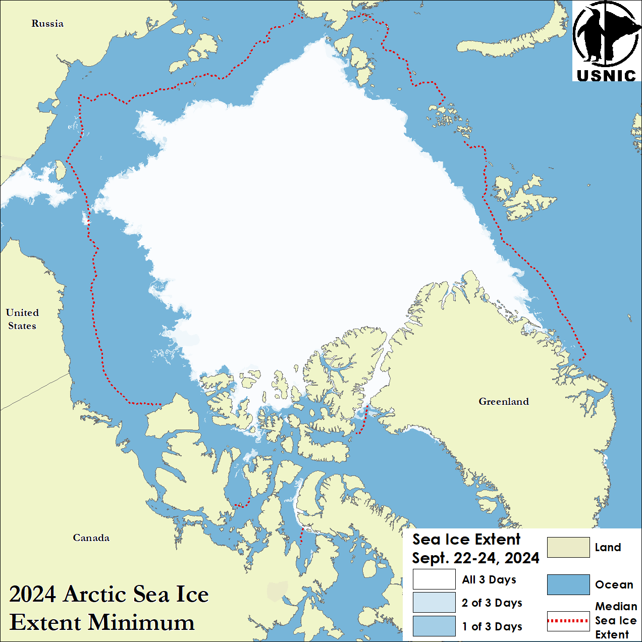 Satellite image of Arctic Sea Ice at Minimum Extent