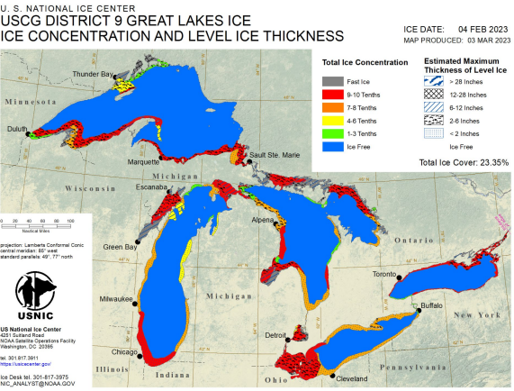 Satellite image of Great Lakes on 26 Feb 2022