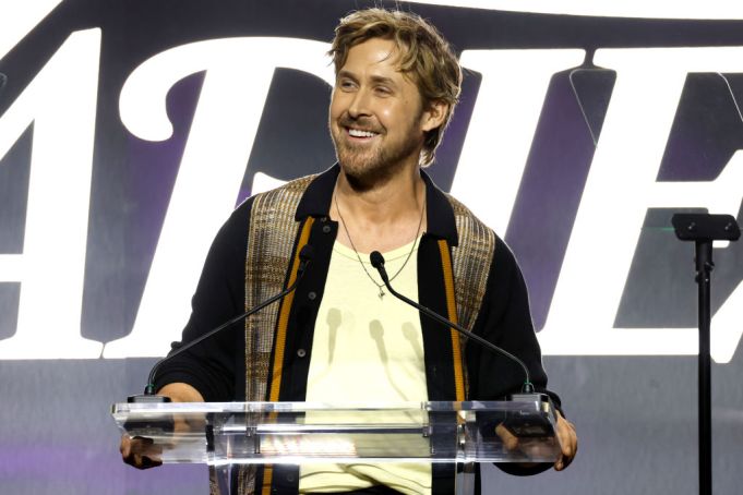 HOLLYWOOD, CALIFORNIA - DECEMBER 02: Ryan Gosling speaks onstage during Variety's Hitmakers presented by Sony Audio on December 02, 2023 in Hollywood, California. (Photo by Frazer Harrison/Variety via Getty Images)