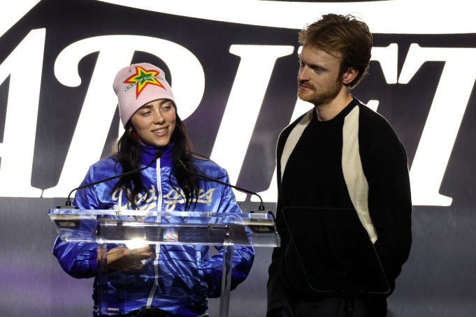 HOLLYWOOD, CALIFORNIA - DECEMBER 02: (L-R) Billie Eilish and FINNEAS accept the Film Song of the Year award onstage Variety's Hitmakers presented by Sony Audio on December 02, 2023 in Hollywood, California. (Photo by Frazer Harrison/Variety via Getty Images)