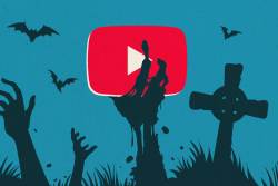 Illustration of a zombie hand reaching out of the ground while holding the YouTube logo