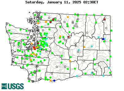 Stream gage levels in Washington, relative to 30 year average.