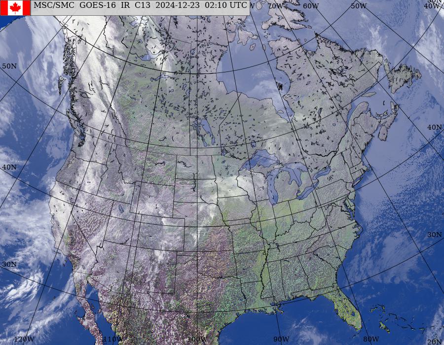 GOES–East/West North American Composite Satellite Image (infrared and topography)