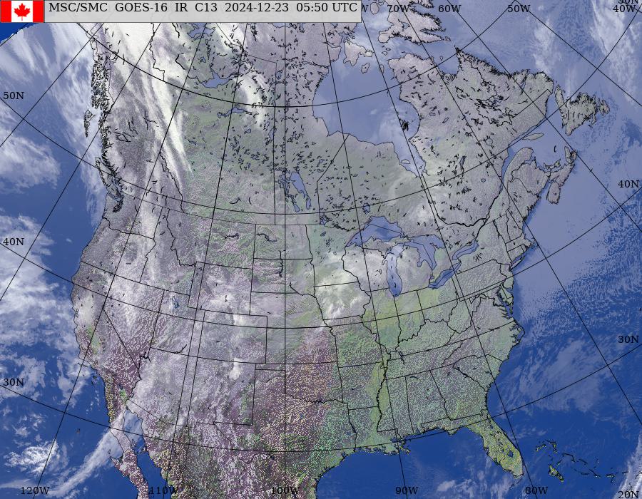 GOES–East/West North American Composite Satellite Image (infrared and topography)