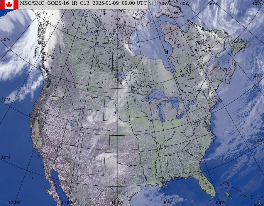 GOES–East/West North American Composite Satellite Image (infrared and topography)