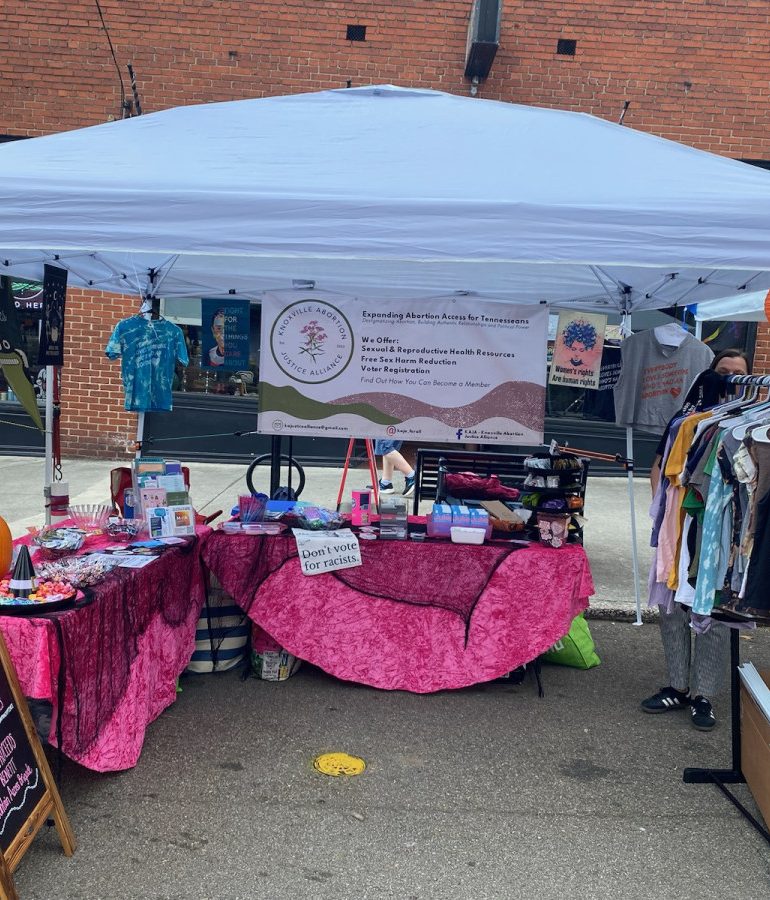 A booth set up by Knoxville Abortion Justice Alliance.