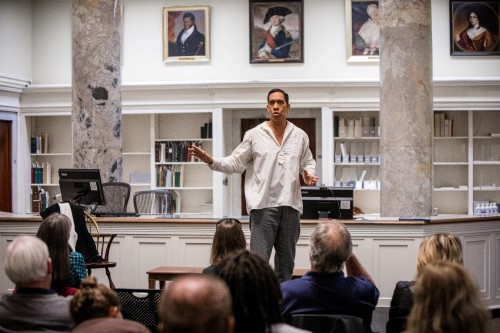 Actor Moses Brown performing in the reading room in 2019.