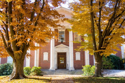 Exterior view of Antiquarian Hall, viewed in the fall from Salisbury Street