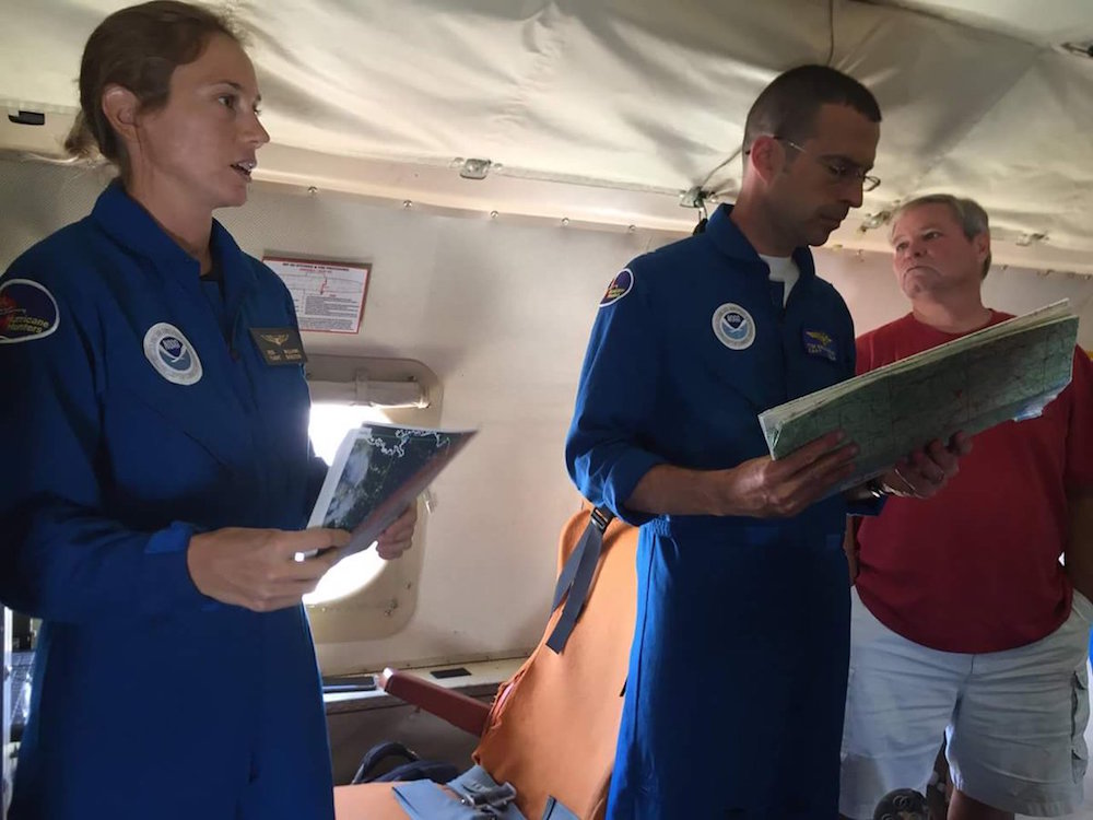 NOAA Hurricane Hunters brief the crew before flying into TD9. Image credit: NOAA