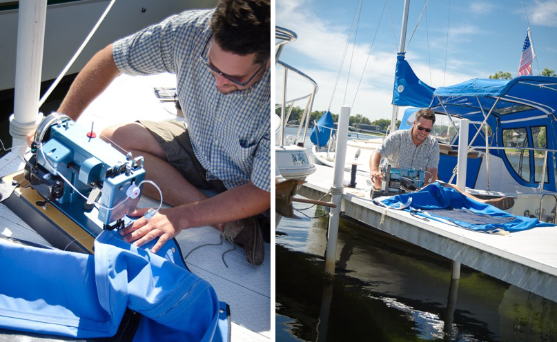 A boat owner makes boat cushions. 