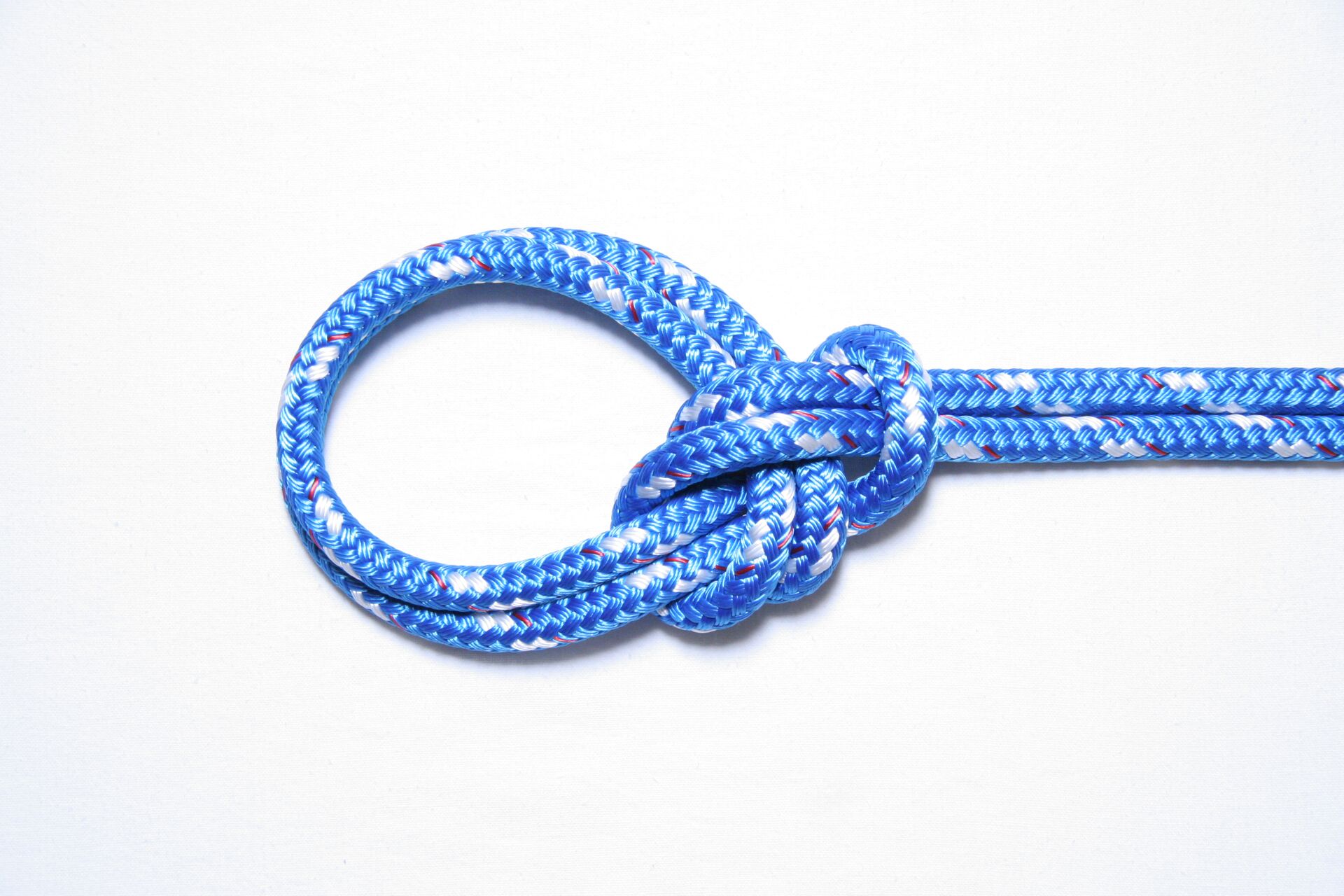 Close-up of a bowline knots on a white background. 