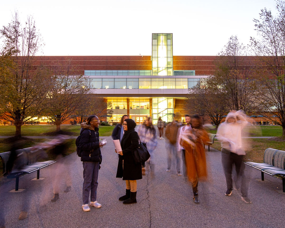 Students outside the West Quad Building