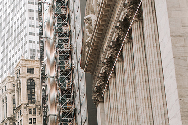 Banking and financial law at BU Law. Bank building in city.