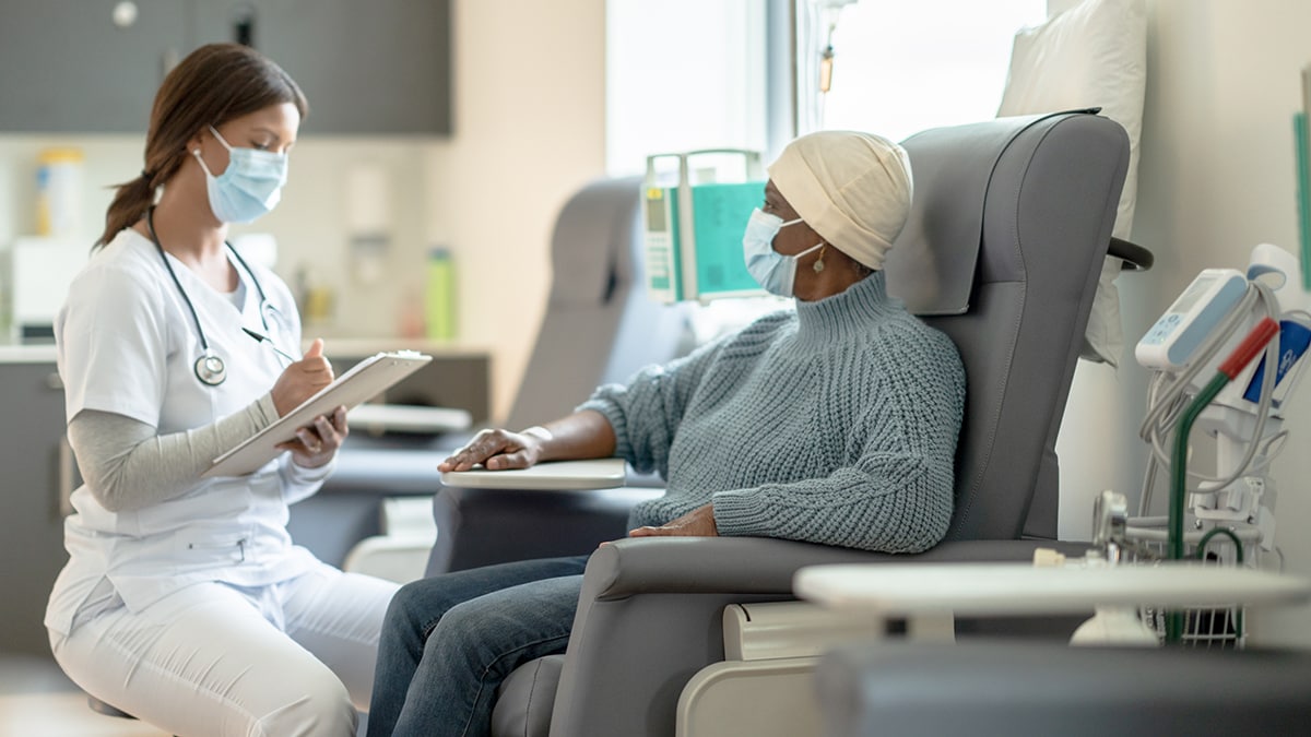 A person with a chronic medical condition receiving treatment in a healthcare facility.