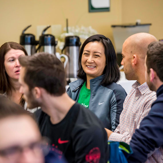 woman smiling in the classroom