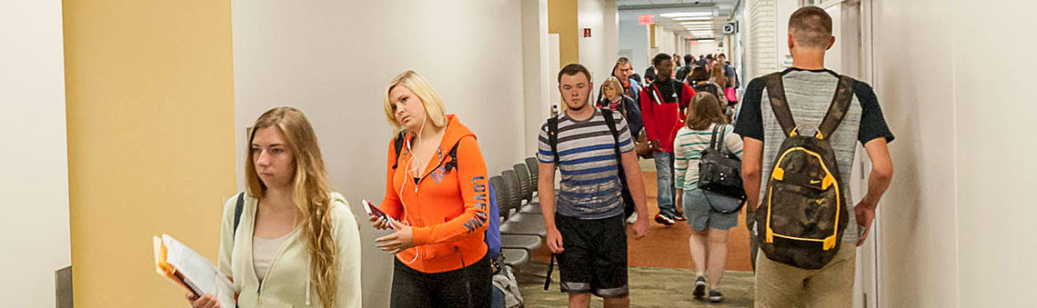 students walking inside BIC building