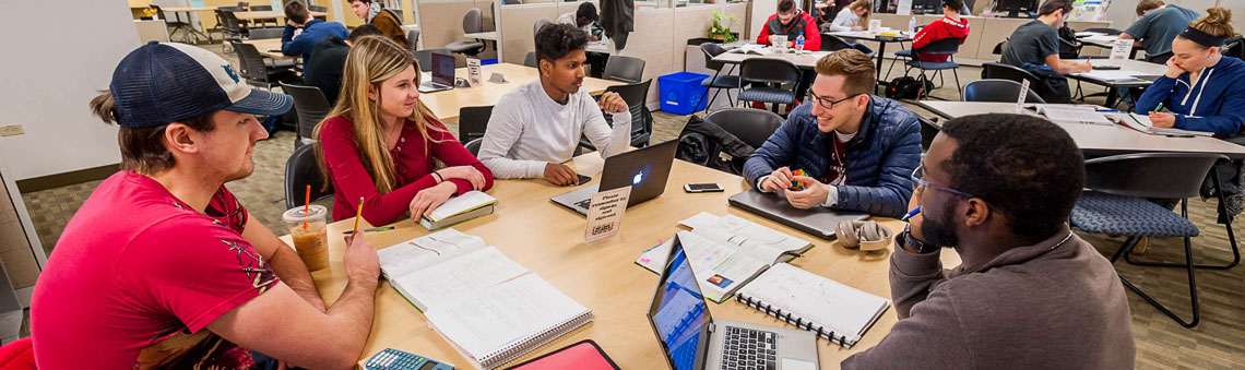 students working in a group in the learning commons