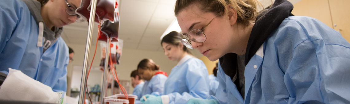 phlebotomy students practicing drawing blood