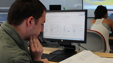 architectural student working on a computer