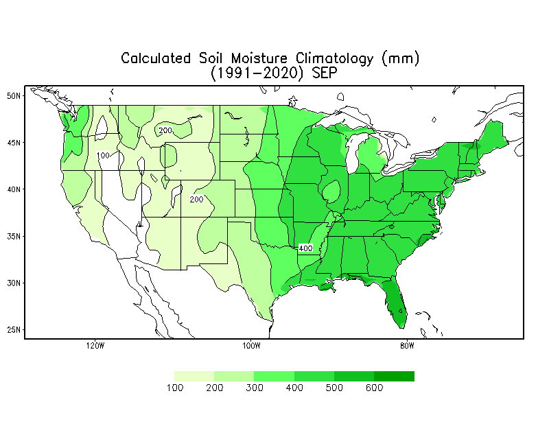 SEPTEMBER Soil Moisture Climatology (mm)